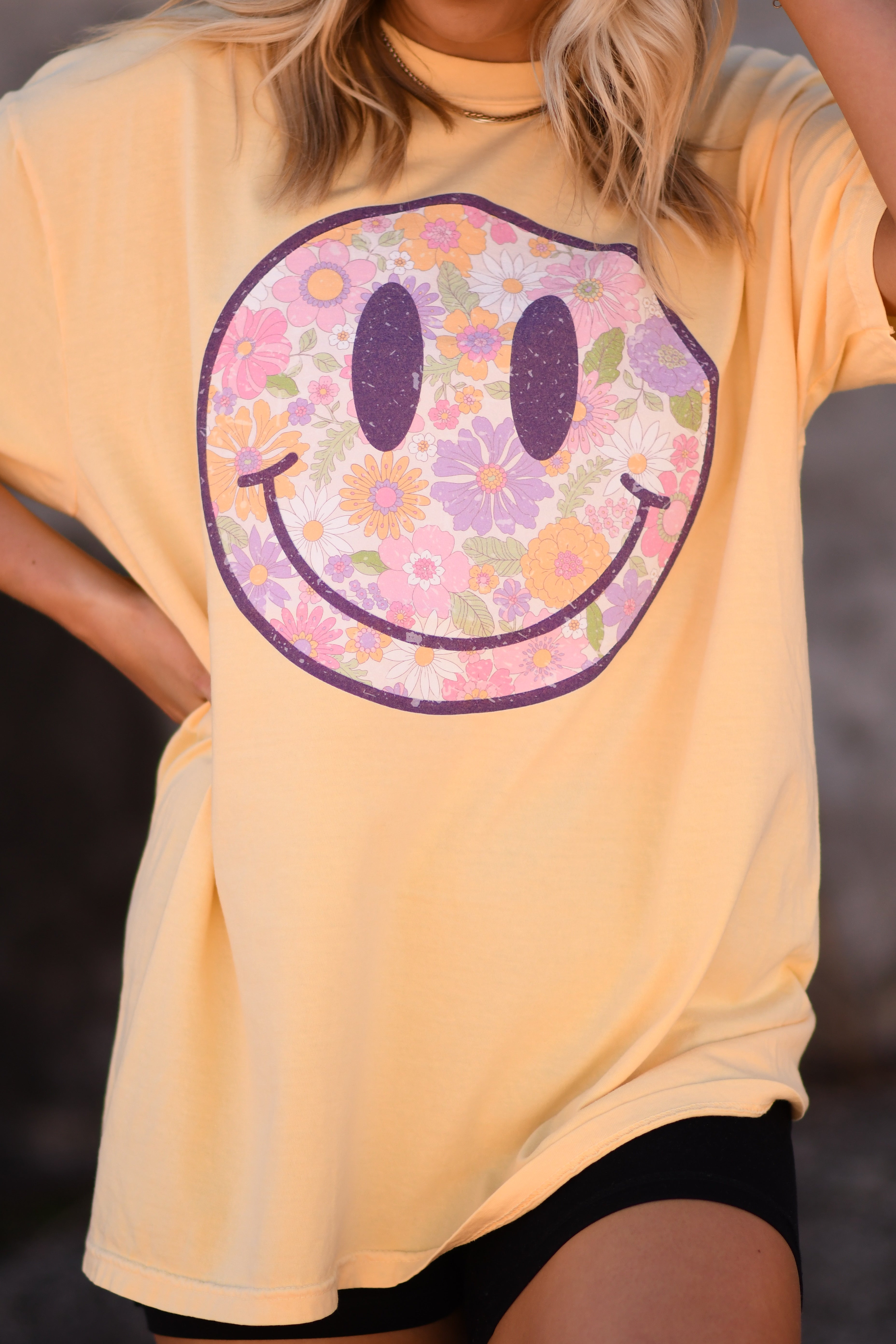 Spring Florals Smiley Face Tee