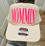 3D Puff Vinyl Mommin Neon Pink on Tan Foam Trucker Hat