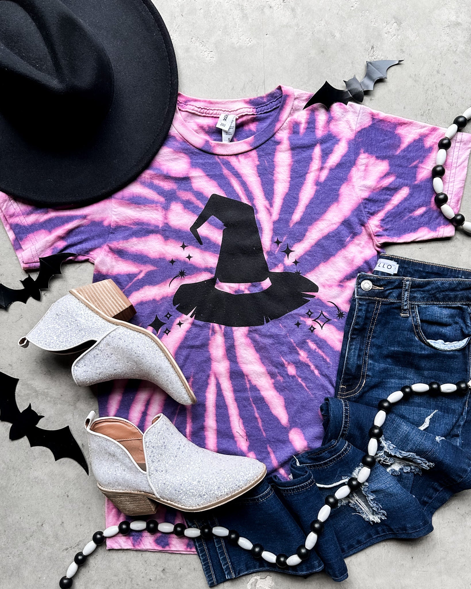 Bleached Purple Witchy Wishes Graphic Tee