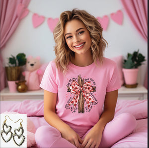 Valentine Cross on Pink Tee or Sweatshirt