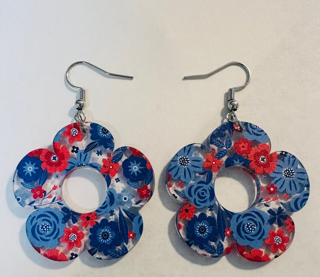 Retro Patriotic floral Flowers Earrings