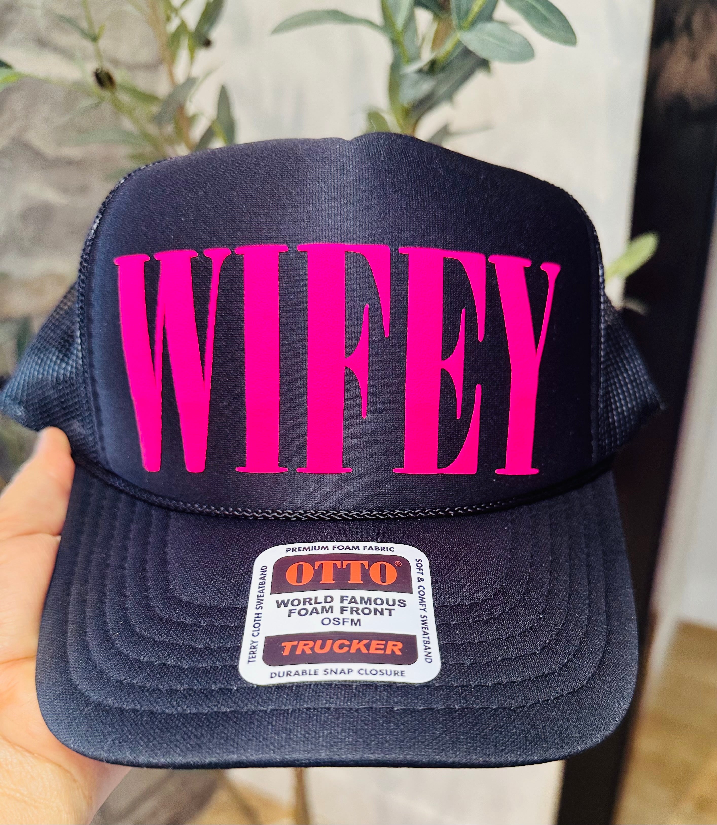 3D Puff Pink Vinyl WIFEY on Black Foam Trucker Hat