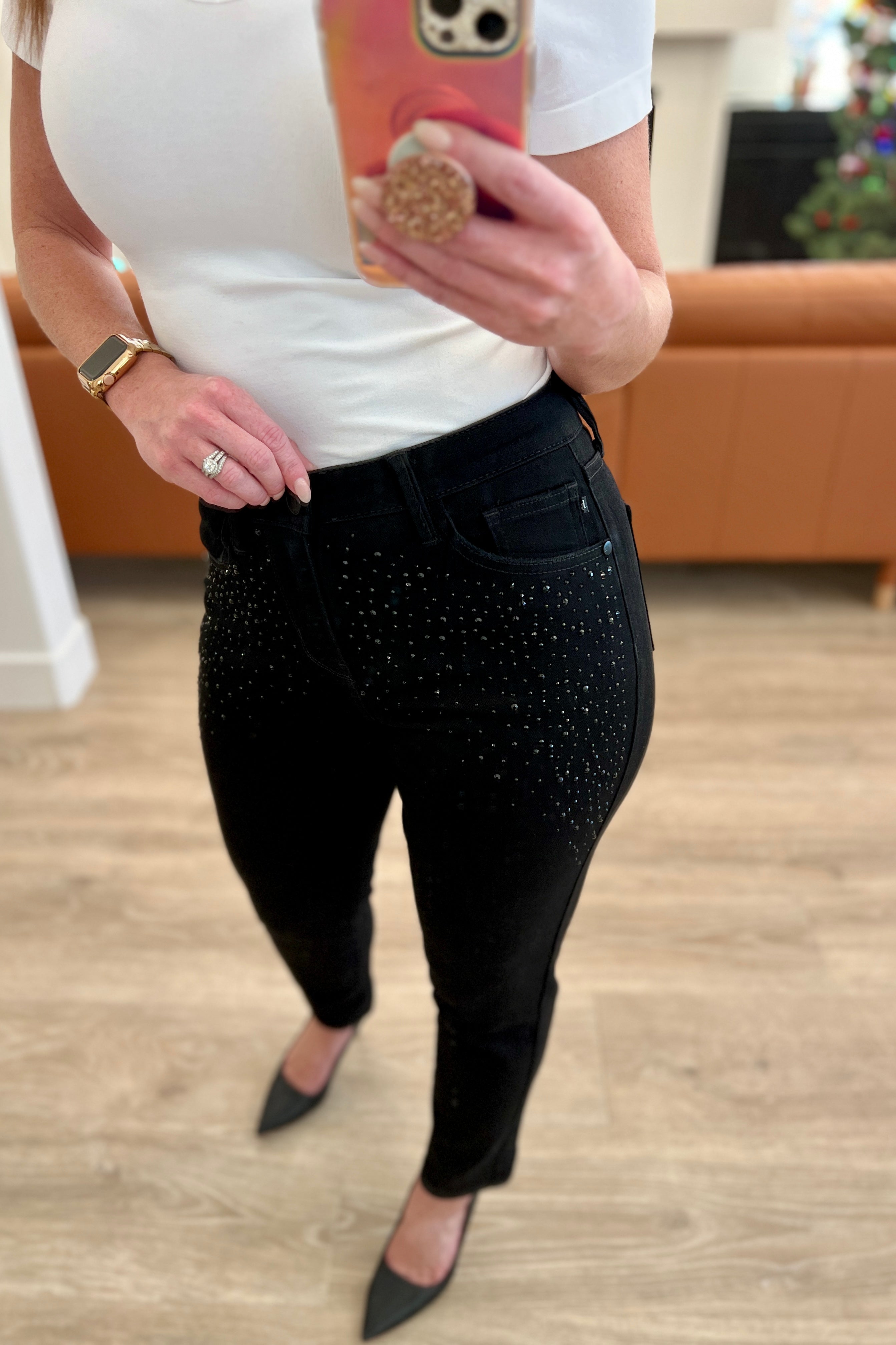 Reese Rhinestone Slim Fit Jeans in Black (Judy Blue)