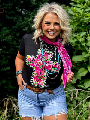 Callie's Pink Floral Cross Tee