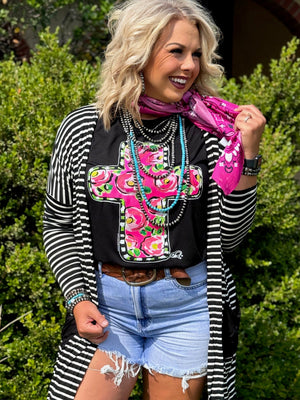 Callie's Pink Floral Cross Tee