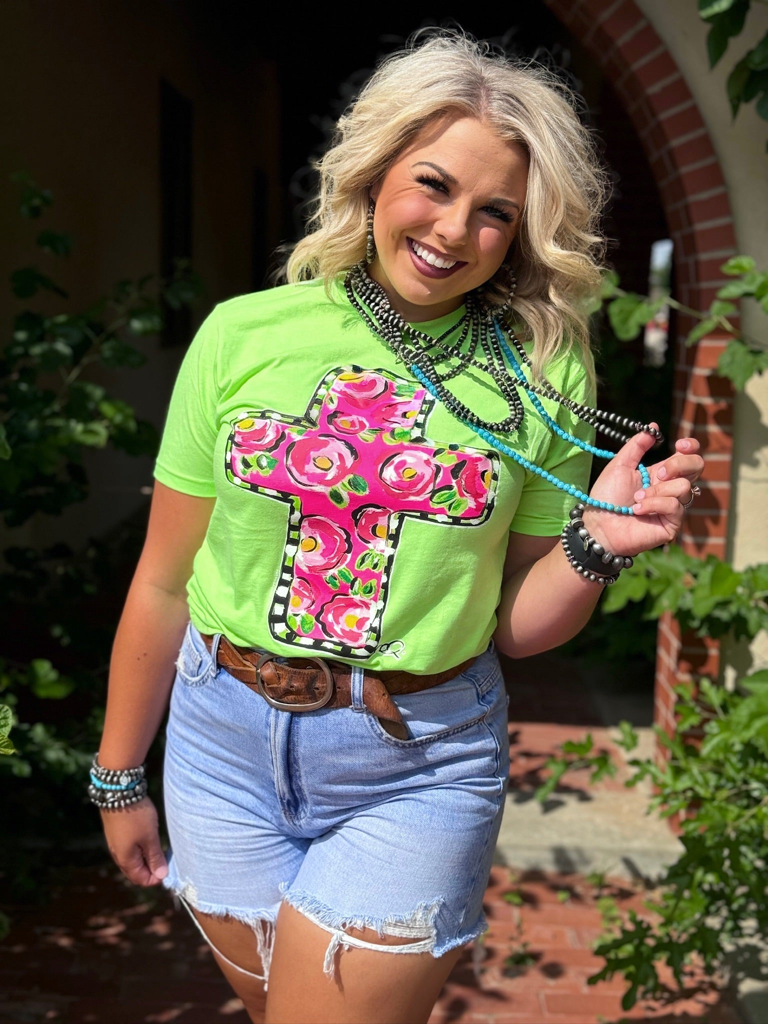 Callie's Pink Floral Cross Tee