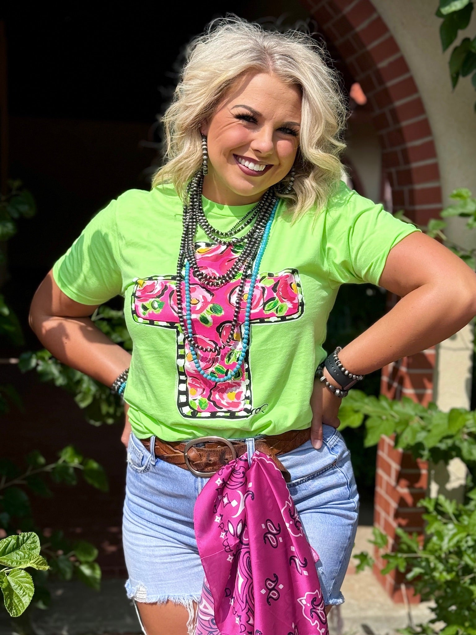 Callie's Pink Floral Cross Tee