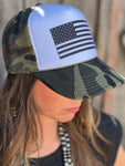 USA Flag on Camo Foam Trucker Cap