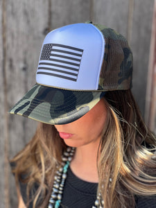 USA Flag on Camo Foam Trucker Cap