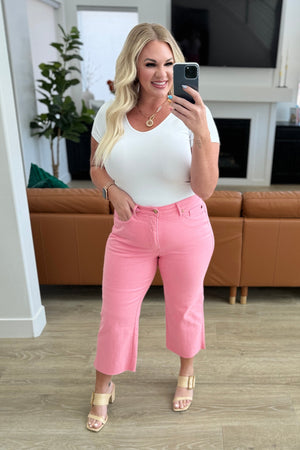 Lisa High Rise Control Top Wide Leg Crop Jeans in Pink (Judy Blue)