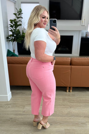 Lisa High Rise Control Top Wide Leg Crop Jeans in Pink (Judy Blue)