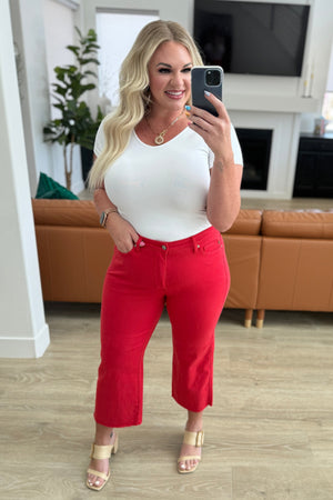 Lisa High Rise Control Top Wide Leg Crop Jeans in Red (Judy Blue)