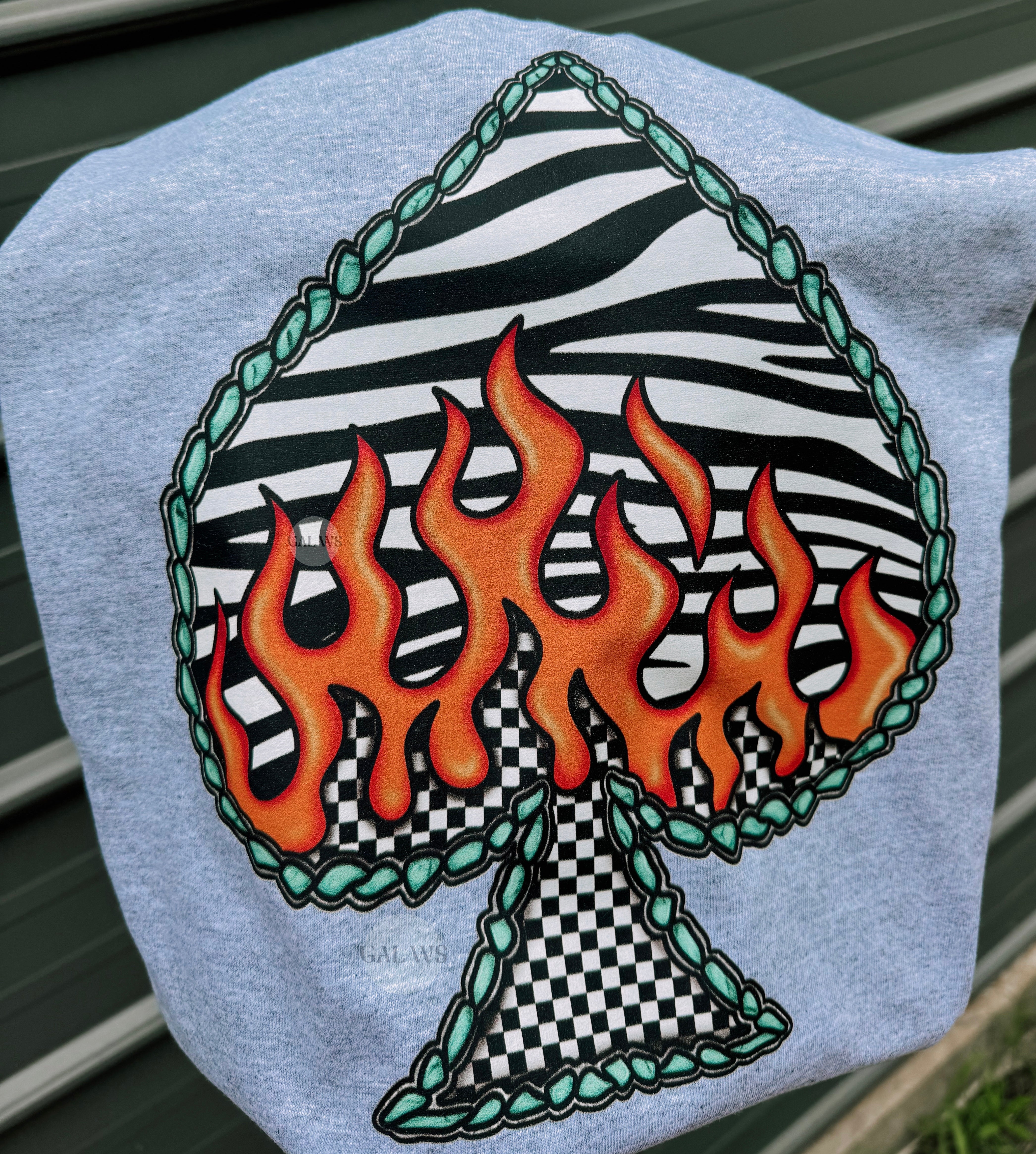 Zebra Flame Spade with Turquoise Tee or Sweatshirt