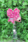 Pink Heart Pencil Bow Badge/ID Holder Reel