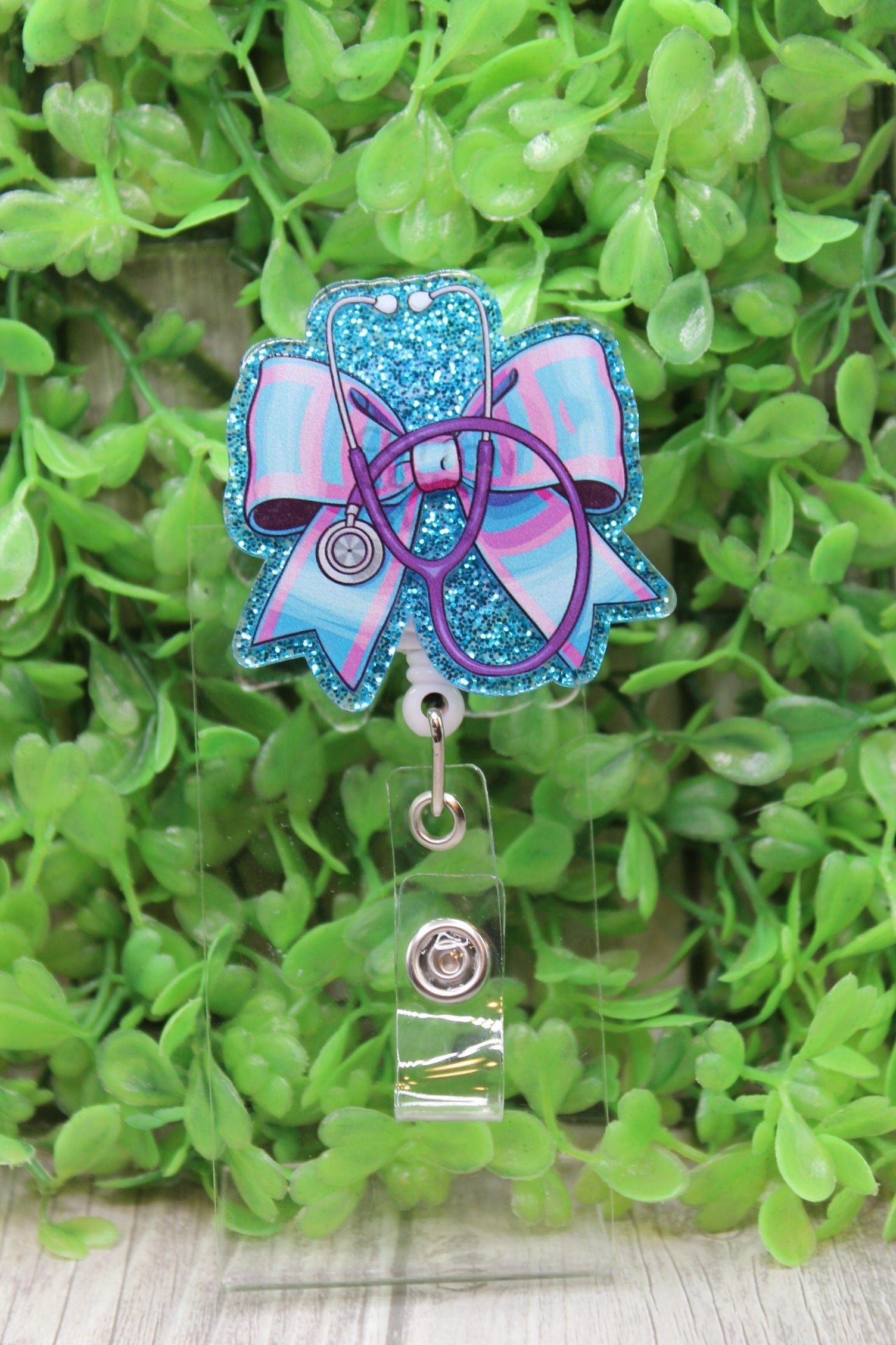 Pink and Blue Ribbon Stethoscope Badge/ID Holder Reel