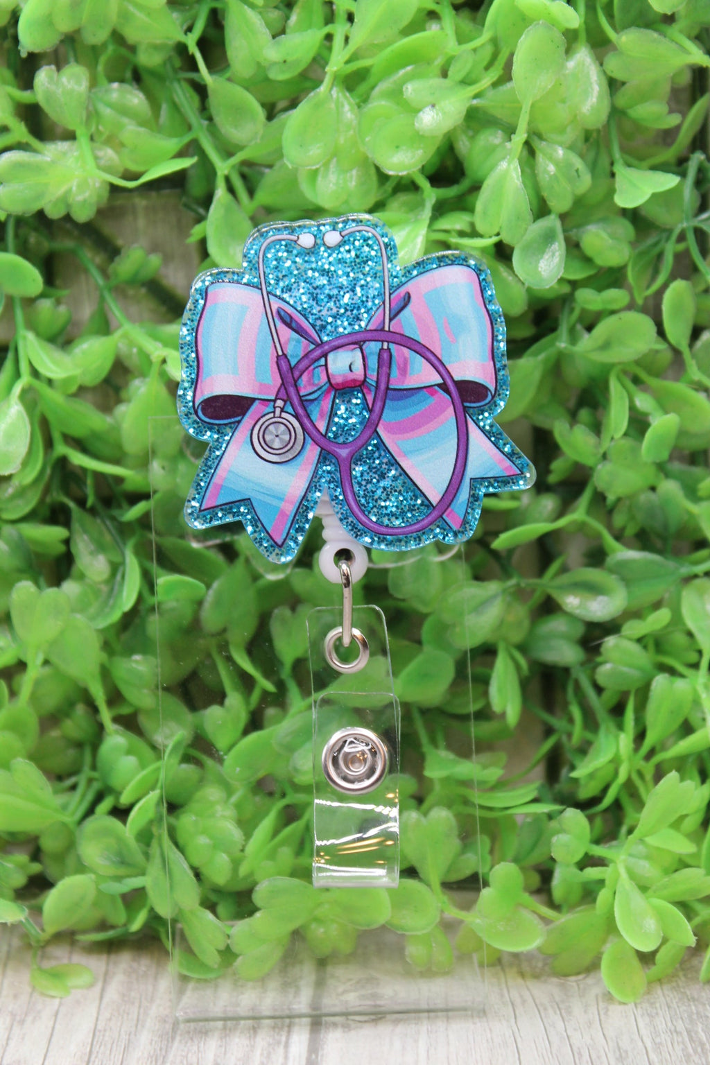 Pink and Blue Ribbon Stethoscope Badge/ID Holder Reel