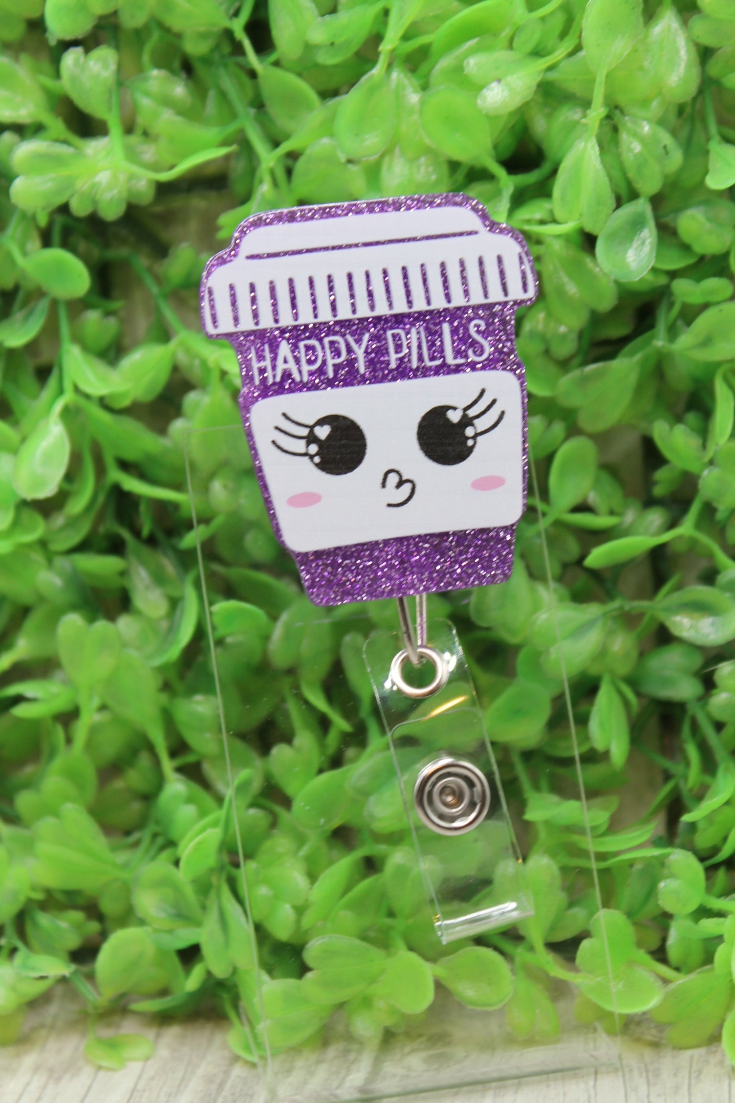Happy Pills Purple Glitter Badge/ID Holder Reel