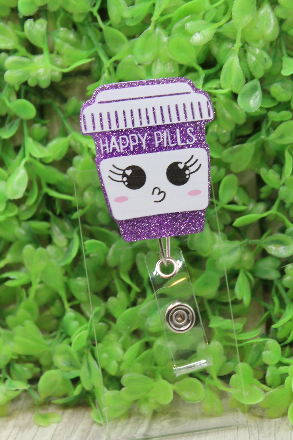 Happy Pills Purple Glitter Badge/ID Holder Reel