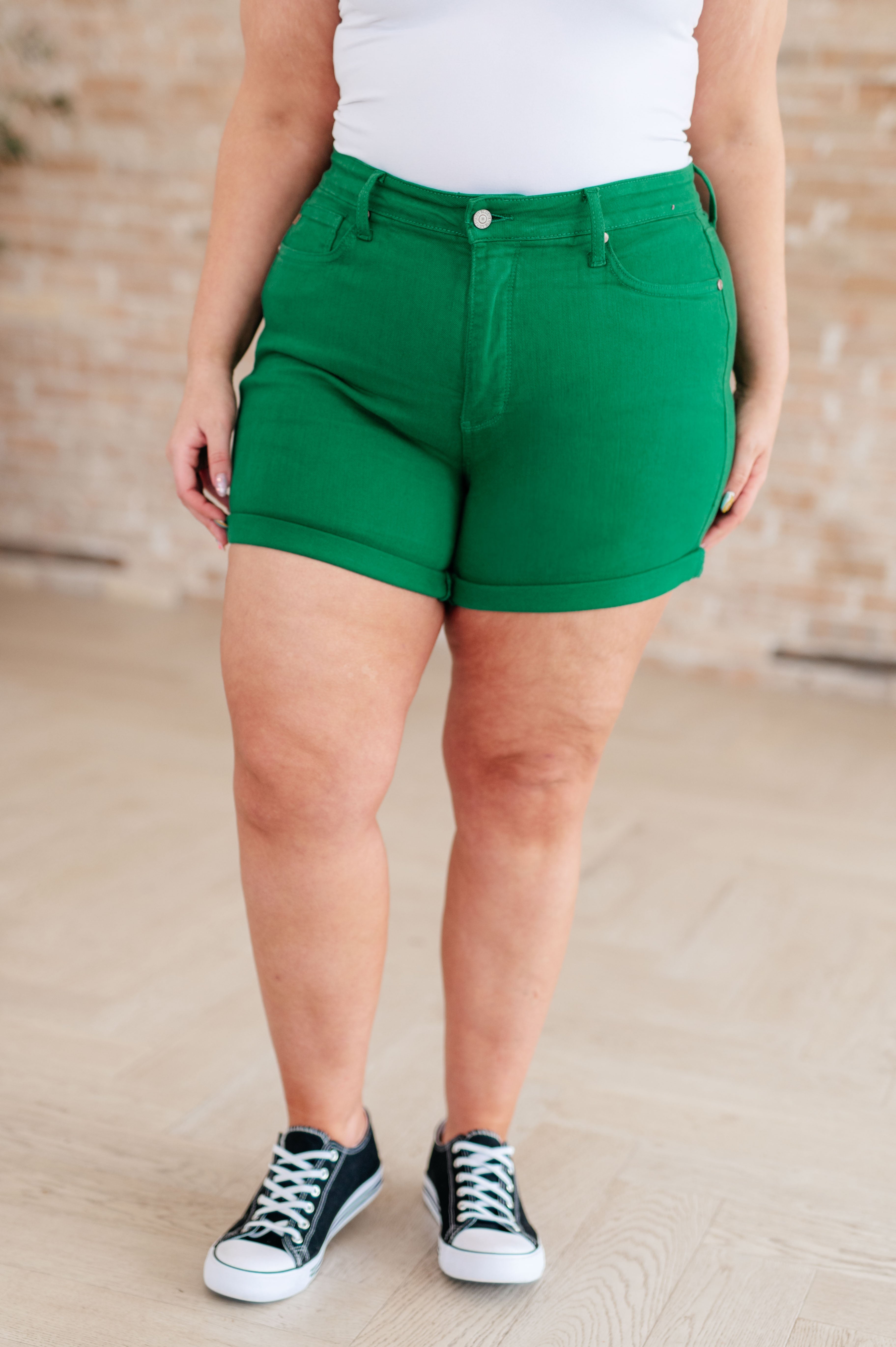 Jenna High Rise Control Top Cuffed Shorts in Green (Judy Blue)