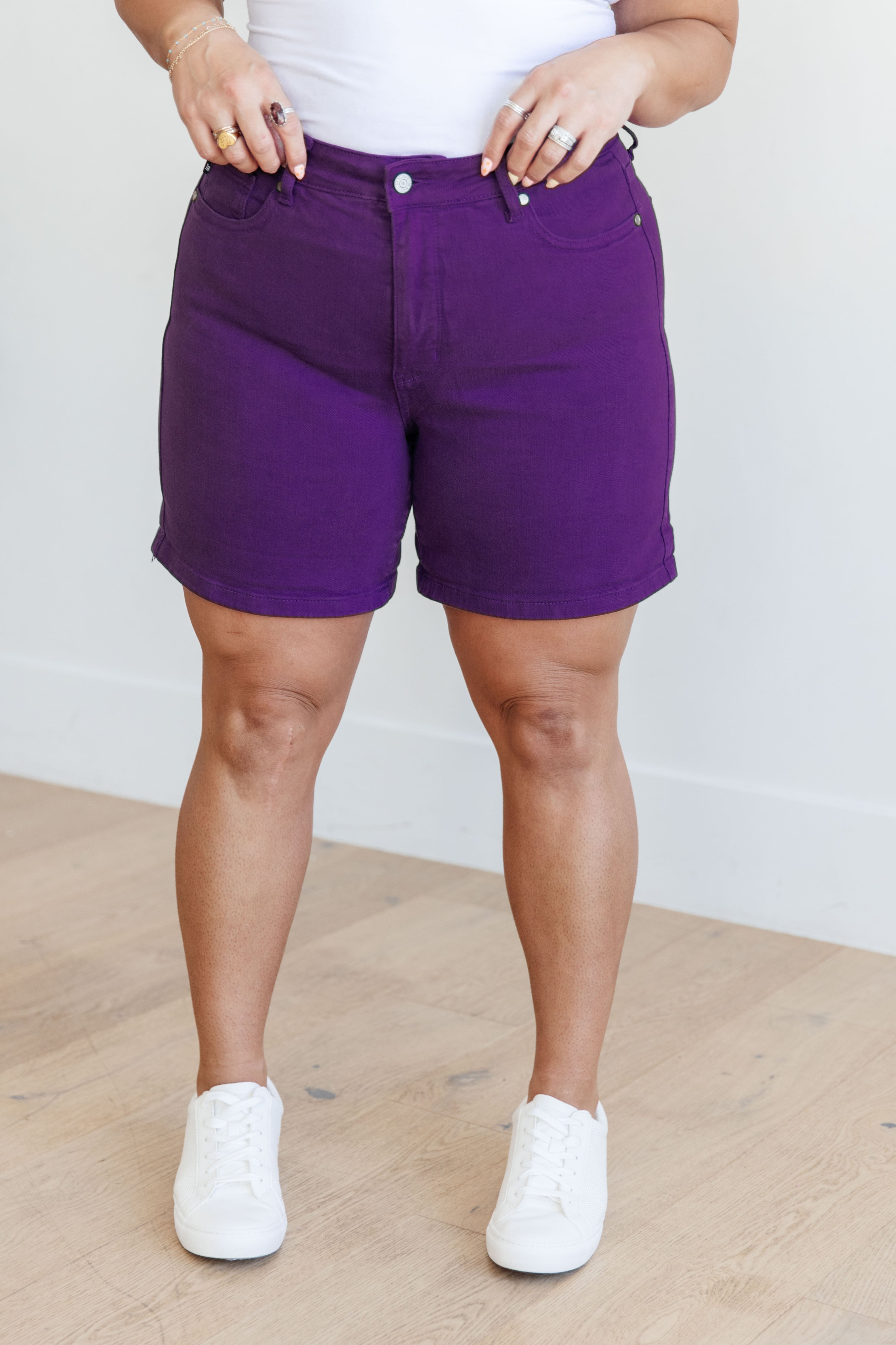 Jenna High Rise Control Top Cuffed Shorts in Purple (Judy Blue)