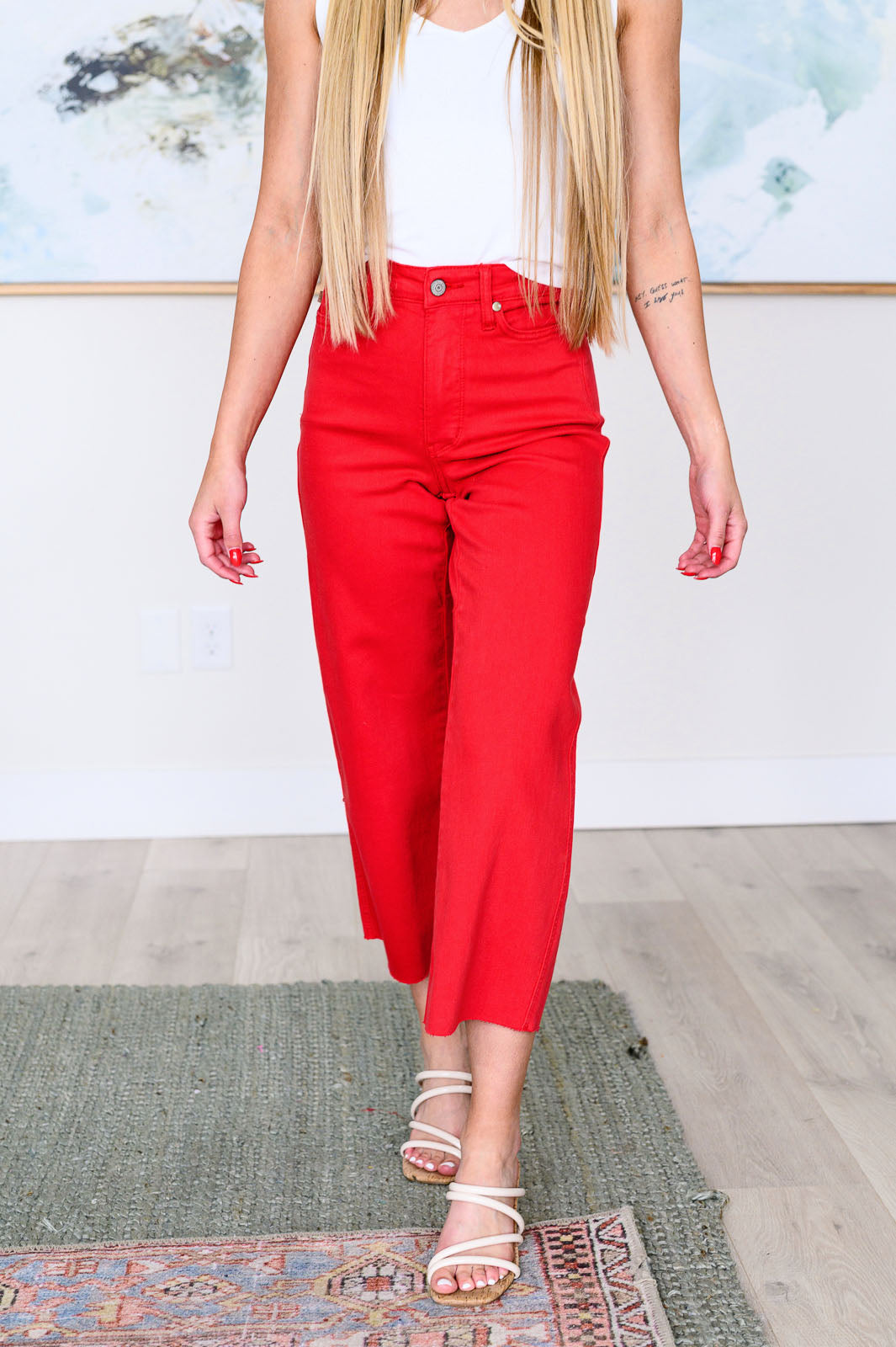 Lisa High Rise Control Top Wide Leg Crop Jeans in Red (Judy Blue)