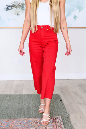 Lisa High Rise Control Top Wide Leg Crop Jeans in Red (Judy Blue)