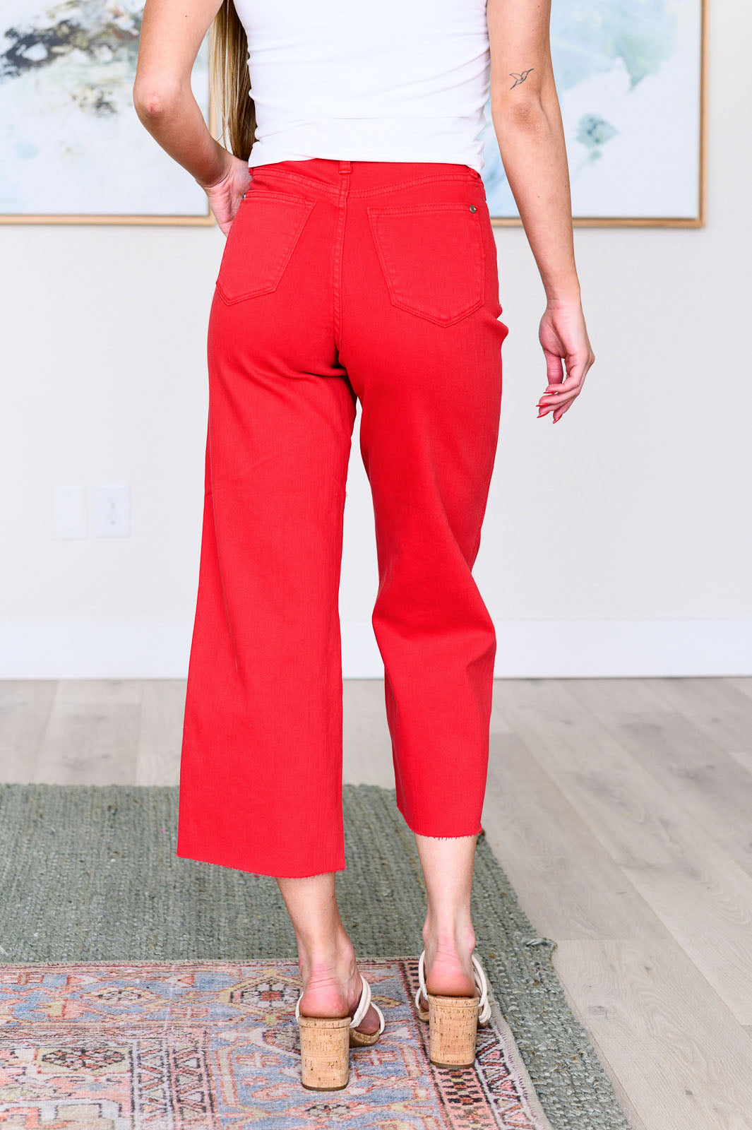 Lisa High Rise Control Top Wide Leg Crop Jeans in Red (Judy Blue)