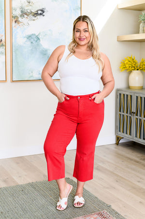 Lisa High Rise Control Top Wide Leg Crop Jeans in Red (Judy Blue)