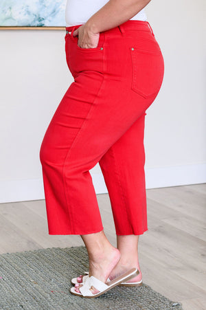 Lisa High Rise Control Top Wide Leg Crop Jeans in Red (Judy Blue)