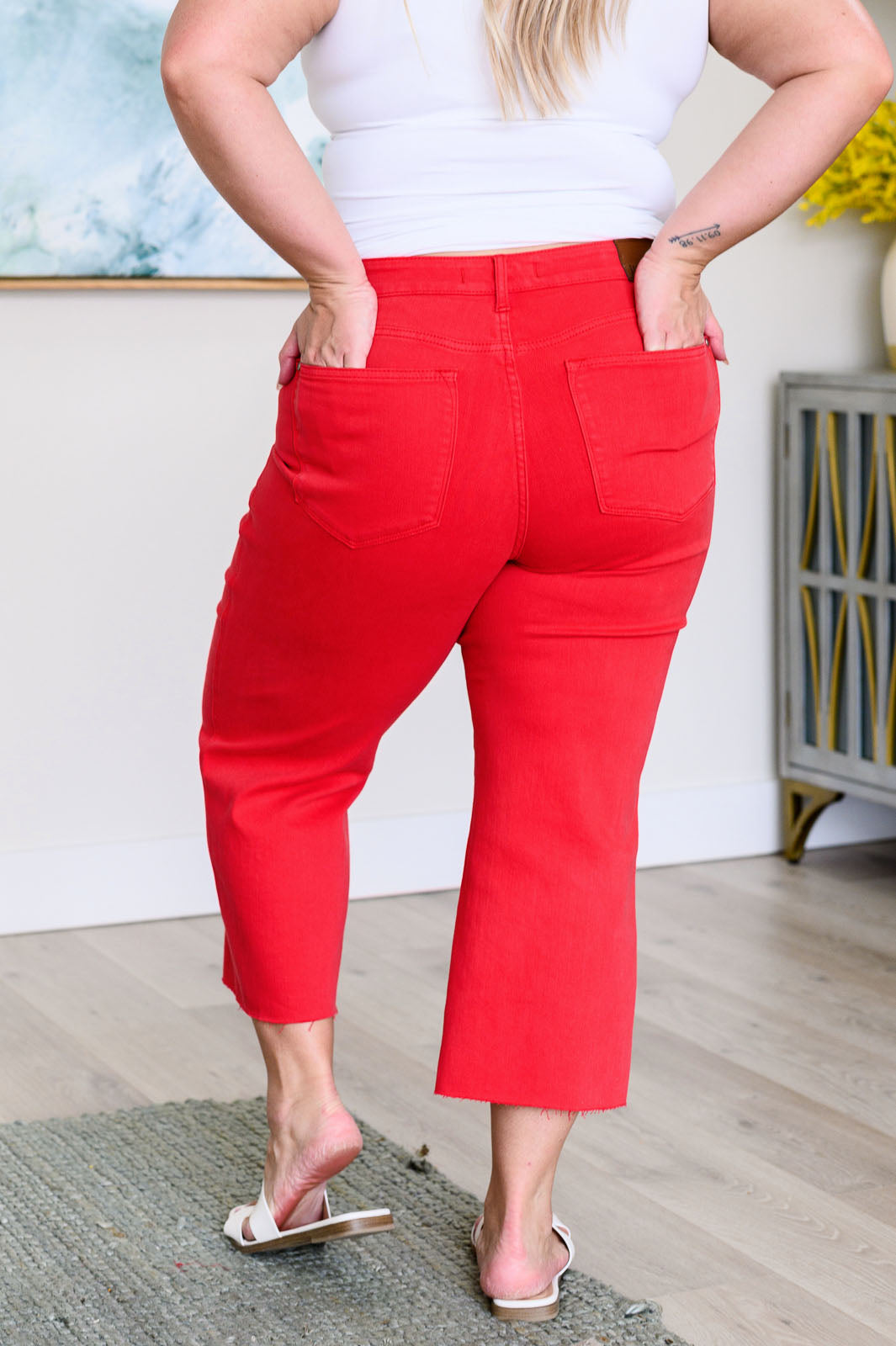 Lisa High Rise Control Top Wide Leg Crop Jeans in Red (Judy Blue)