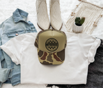 Mind Your Own Motherhood - Camo and Olive Foam Trucker Hat