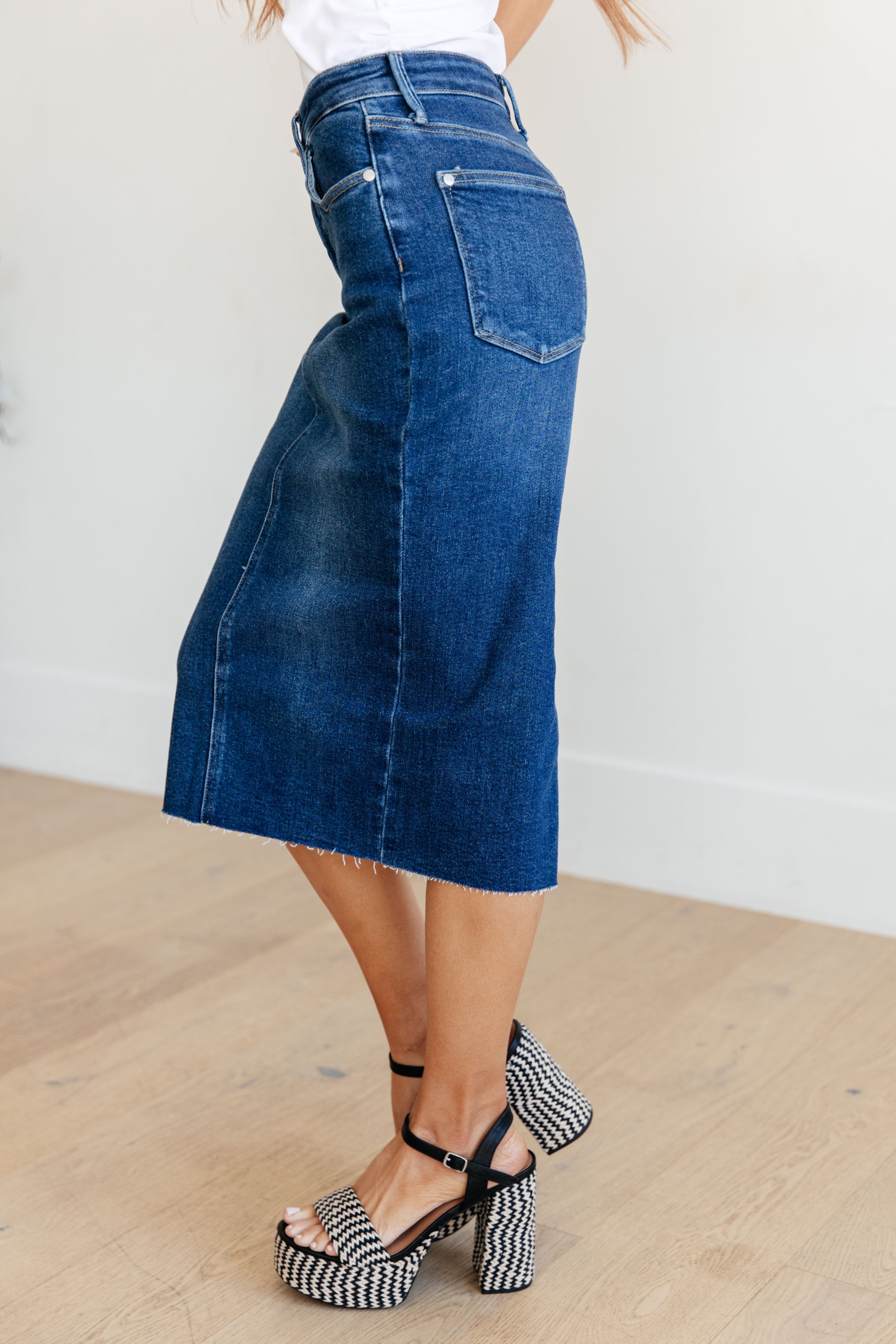 Marcy High Rise Denim Midi Skirt (Judy Blue)