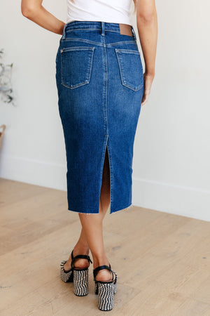 Marcy High Rise Denim Midi Skirt (Judy Blue)