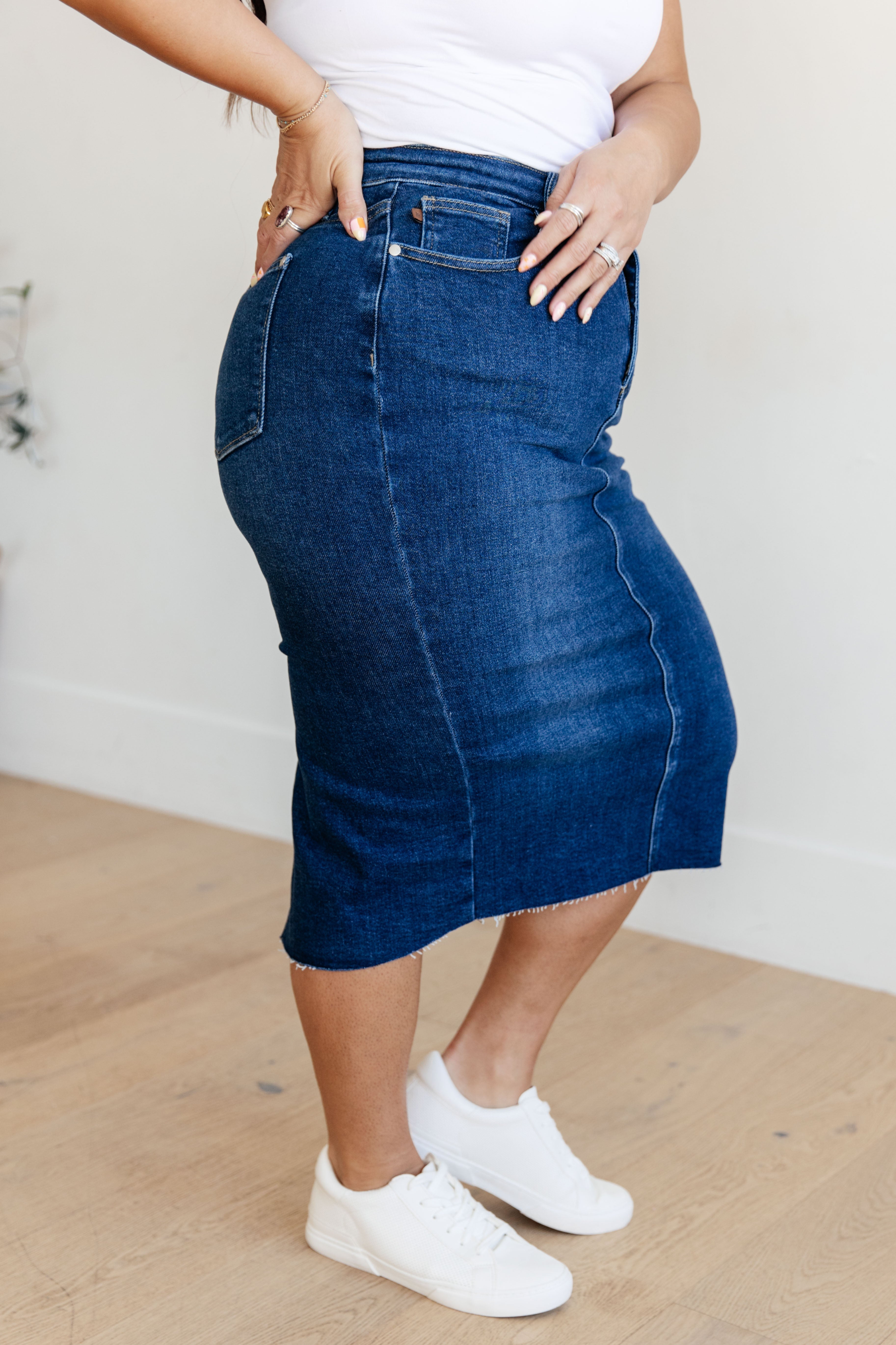 Marcy High Rise Denim Midi Skirt (Judy Blue)