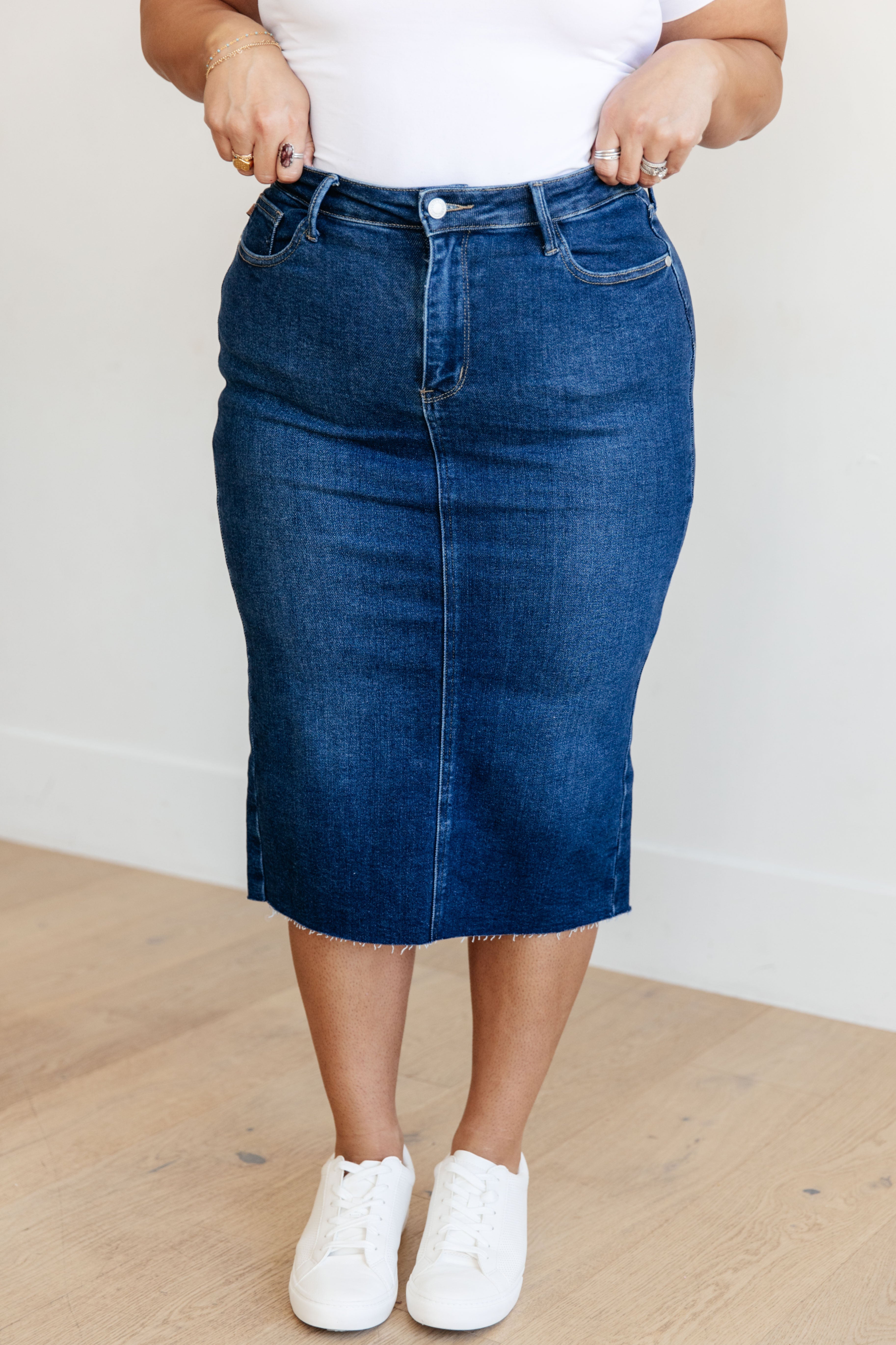 Marcy High Rise Denim Midi Skirt (Judy Blue)