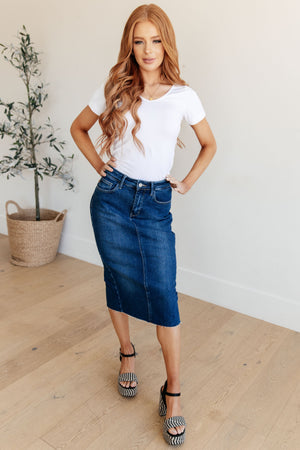 Marcy High Rise Denim Midi Skirt (Judy Blue)