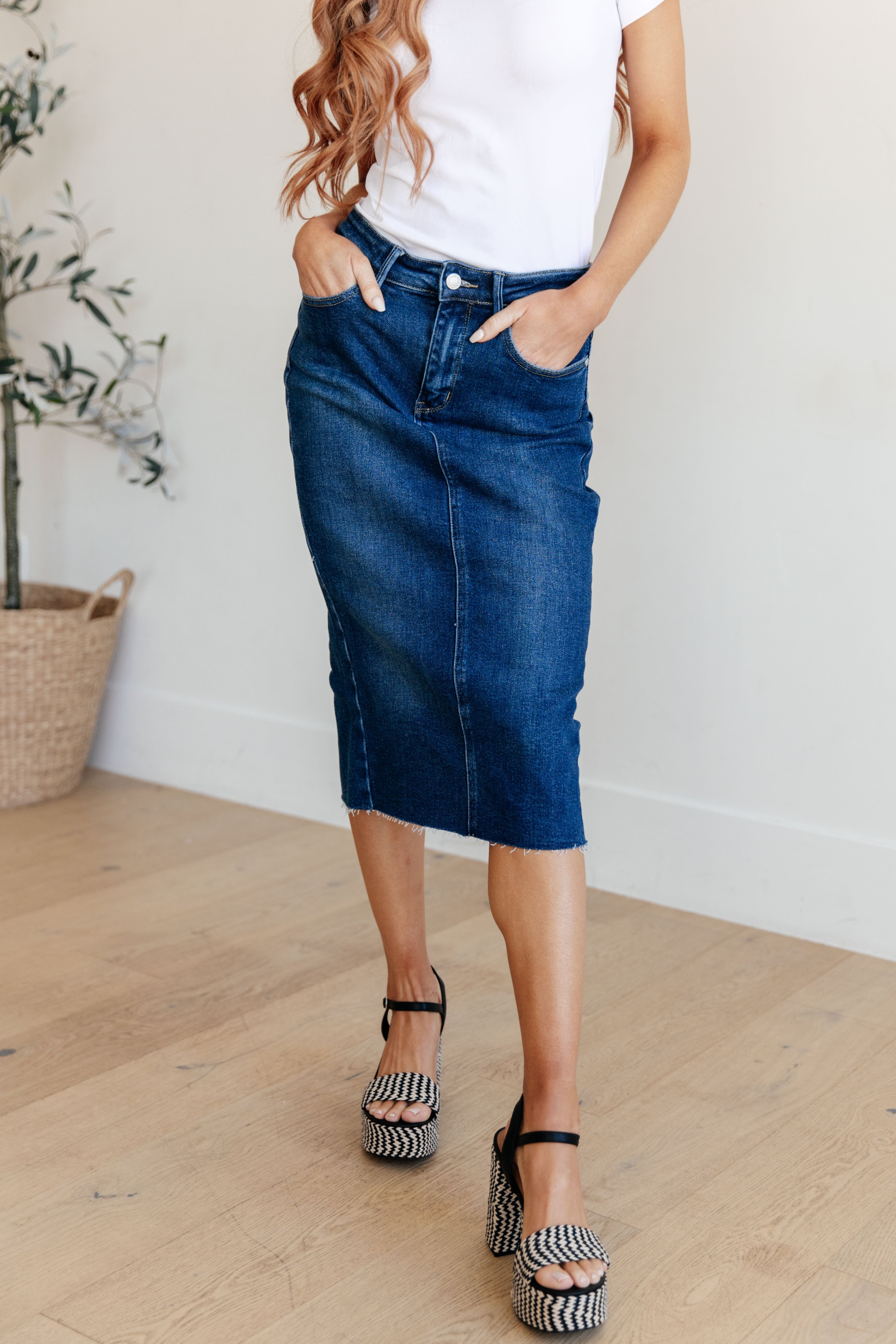 Marcy High Rise Denim Midi Skirt (Judy Blue)