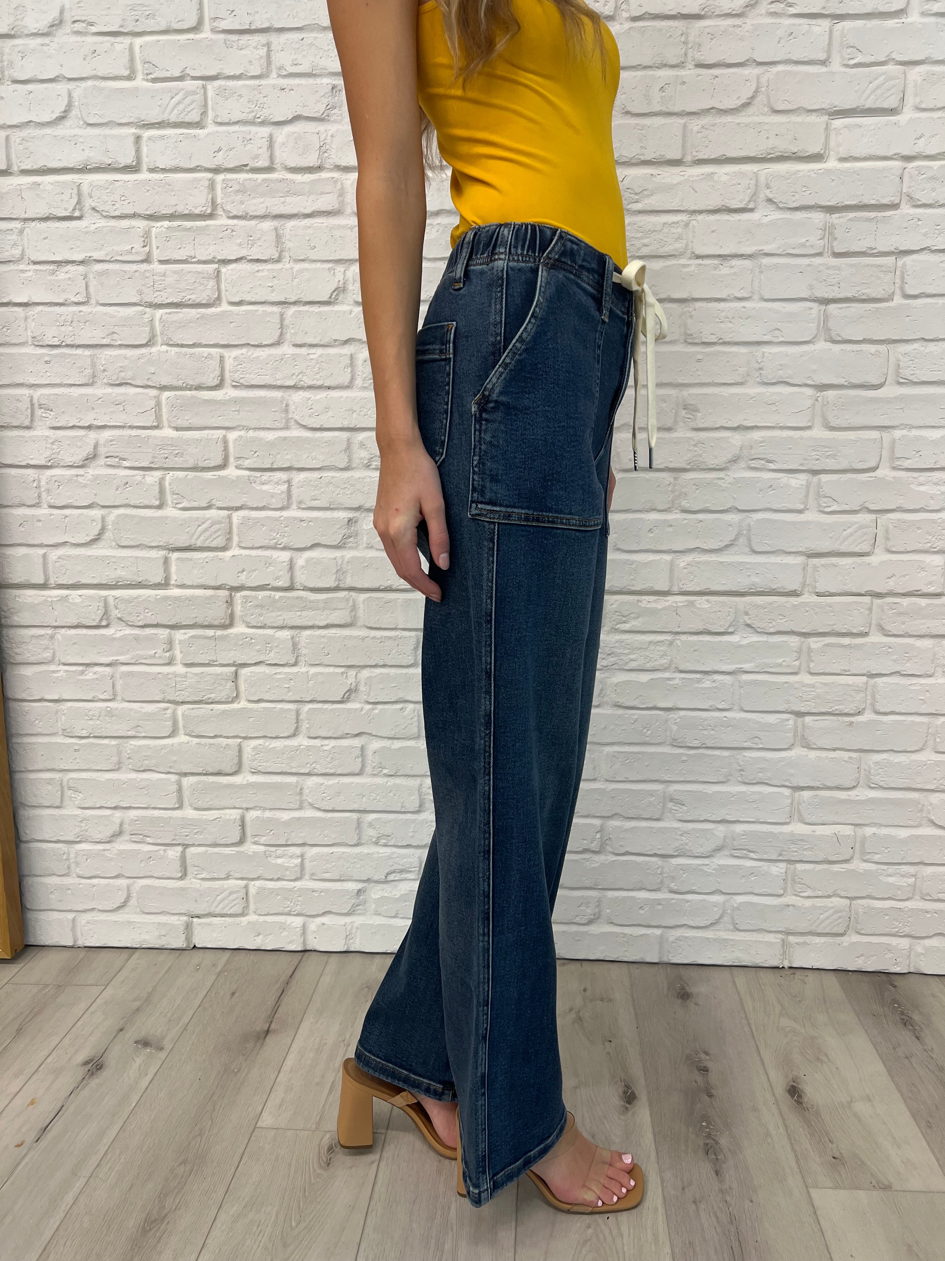 Melanie High Rise Drawstring Wide Leg Jeans (Judy Blue)