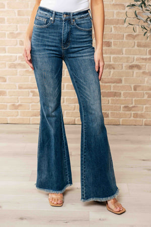 Miley High Waist Control Top Frayed Hem Flare Jeans (Judy Blue)