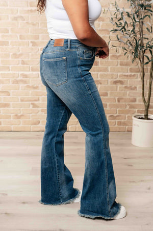 Miley High Waist Control Top Frayed Hem Flare Jeans (Judy Blue)