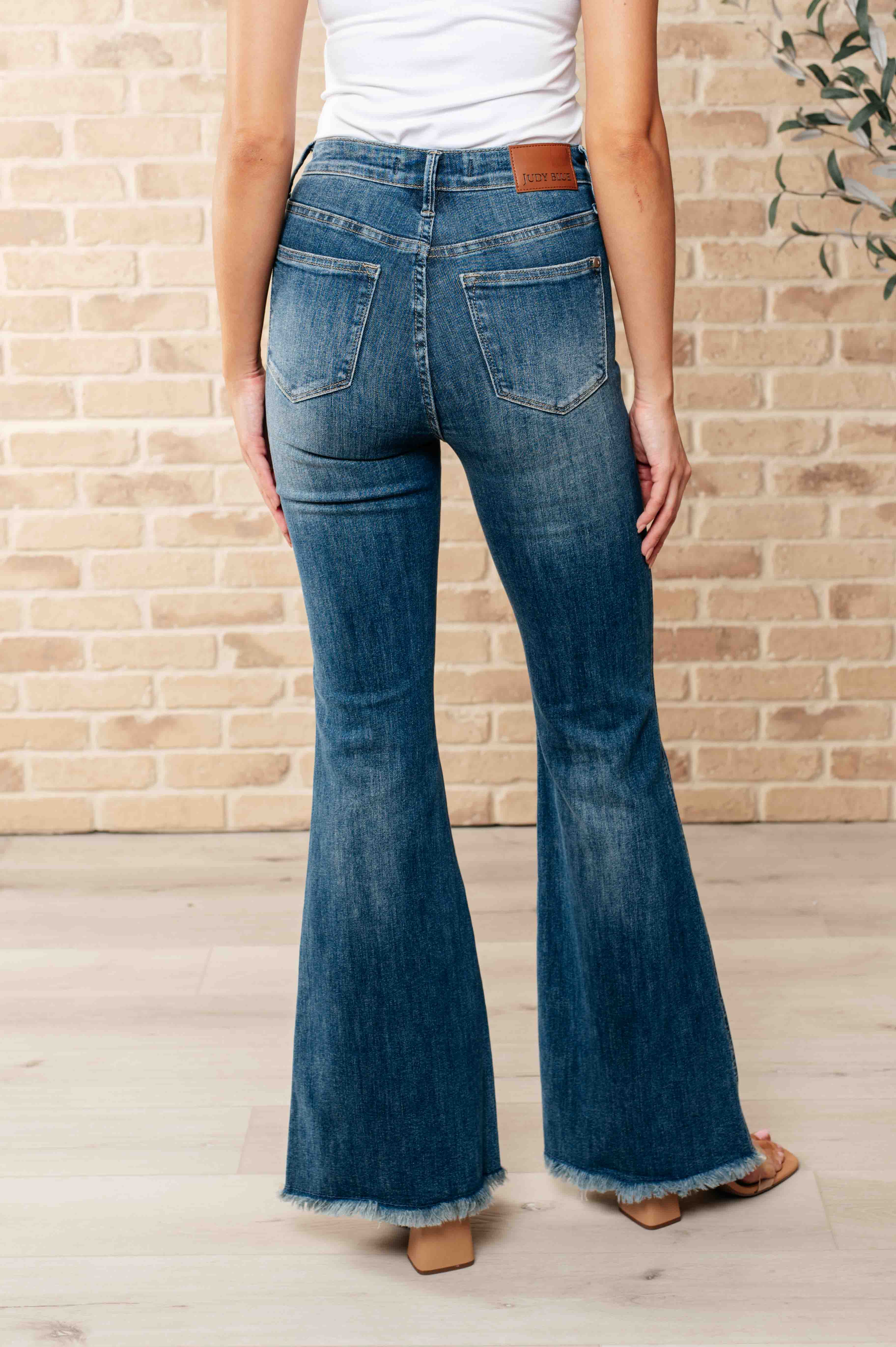 Miley High Waist Control Top Frayed Hem Flare Jeans (Judy Blue)