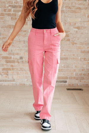 Peggy High Rise Cargo Straight Jeans in Pink (Judy Blue)