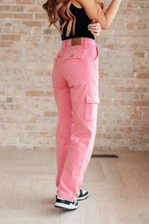 Peggy High Rise Cargo Straight Jeans in Pink (Judy Blue)