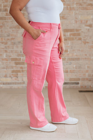 Peggy High Rise Cargo Straight Jeans in Pink (Judy Blue)