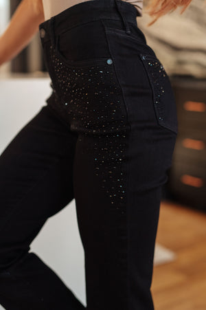 Reese Rhinestone Slim Fit Jeans in Black (Judy Blue)