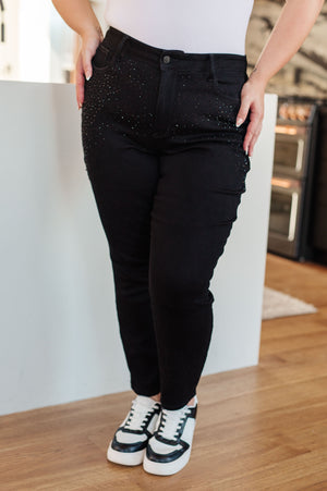 Reese Rhinestone Slim Fit Jeans in Black (Judy Blue)