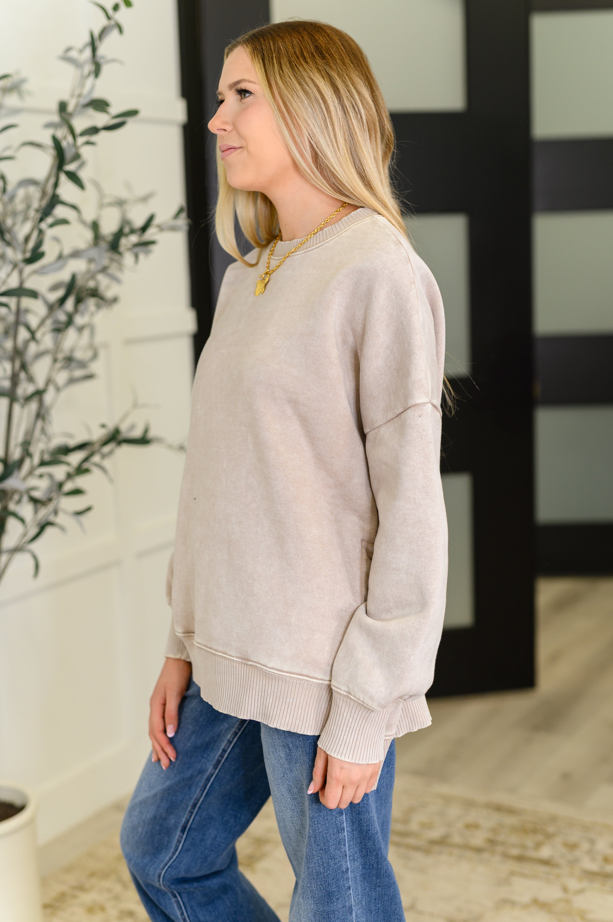 Safe and Secure Mineral Wash Pullover in Ash Mocha (Zenana)