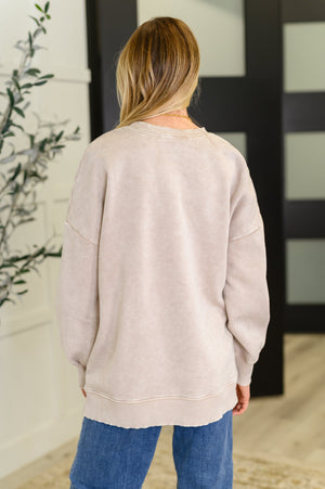 Safe and Secure Mineral Wash Pullover in Ash Mocha (Zenana)