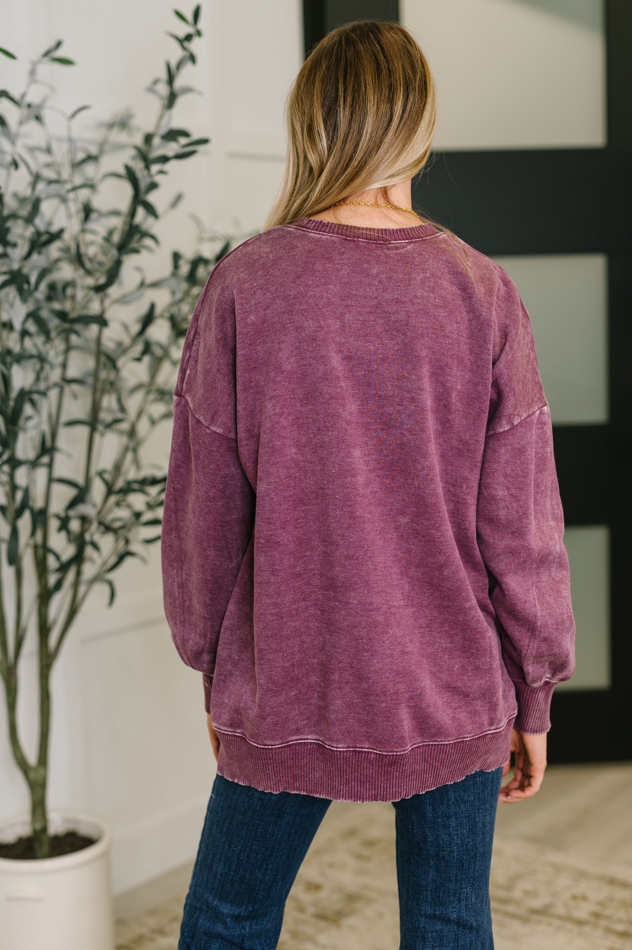 Safe and Secure Mineral Wash Pullover in Eggplant (Zenana)