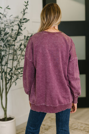 Safe and Secure Mineral Wash Pullover in Eggplant (Zenana)